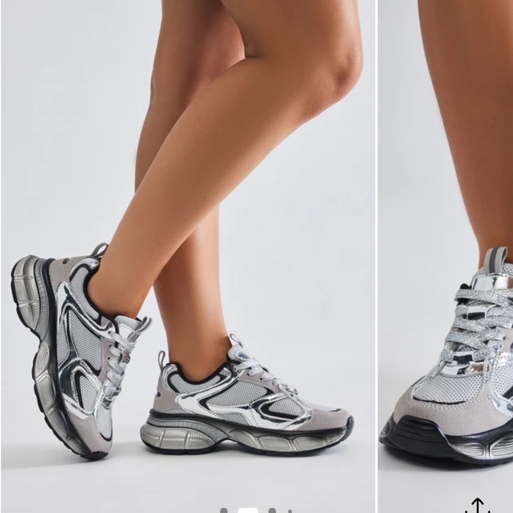 Women's Silver and Black Athletic Shoes